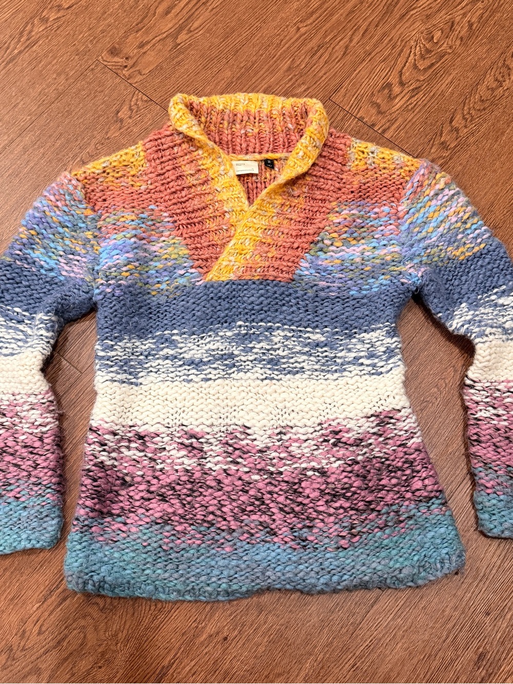 Anthropologie Multi-Color Chunky Knit Shawl-Collar Sweater
